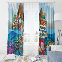 Cayman Islands Christmas Window Curtain Santa Claus Turtle Beachy Xmas - Wonder Print Shop