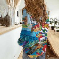 Cayman Islands Christmas Women Casual Shirt Santa Claus Turtle Beachy Xmas - Wonder Print Shop