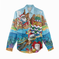 Cayman Islands Christmas Women Casual Shirt Santa Claus Turtle Beachy Xmas - Wonder Print Shop