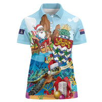 Cayman Islands Christmas Women Polo Shirt Santa Claus Turtle Beachy Xmas - Wonder Print Shop