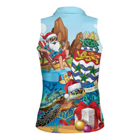 Cayman Islands Christmas Women Sleeveless Polo Shirt Santa Claus Turtle Beachy Xmas - Wonder Print Shop