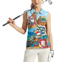 Cayman Islands Christmas Women Sleeveless Polo Shirt Santa Claus Turtle Beachy Xmas - Wonder Print Shop