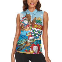 Cayman Islands Christmas Women Sleeveless Polo Shirt Santa Claus Turtle Beachy Xmas - Wonder Print Shop