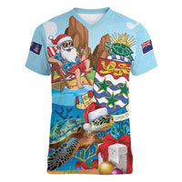 Cayman Islands Christmas Women V-Neck T-Shirt Santa Claus Turtle Beachy Xmas - Wonder Print Shop