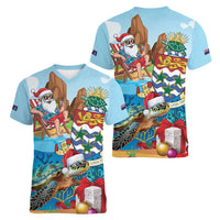 Cayman Islands Christmas Women V-Neck T-Shirt Santa Claus Turtle Beachy Xmas - Wonder Print Shop