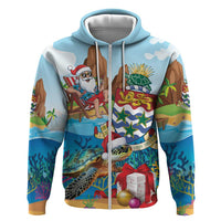 Cayman Islands Christmas Zip Hoodie Santa Claus Turtle Beachy Xmas - Wonder Print Shop