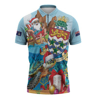 Cayman Islands Christmas Zipper Polo Shirt Santa Claus Turtle Beachy Xmas - Wonder Print Shop