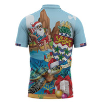 Cayman Islands Christmas Zipper Polo Shirt Santa Claus Turtle Beachy Xmas - Wonder Print Shop