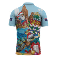 Cayman Islands Christmas Zipper Polo Shirt Santa Claus Turtle Beachy Xmas - Wonder Print Shop