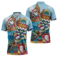 Cayman Islands Christmas Zipper Polo Shirt Santa Claus Turtle Beachy Xmas - Wonder Print Shop