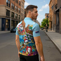 Cayman Islands Christmas Zipper Polo Shirt Santa Claus Turtle Beachy Xmas - Wonder Print Shop