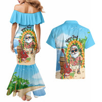 Personalized Hawaii Golf Christmas Couples Matching Mermaid Dress and Hawaiian Shirt Mele Kalikimaka Funny Golfer Santa - Wonder Print Shop