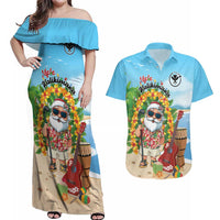 Personalized Hawaii Golf Christmas Couples Matching Off Shoulder Maxi Dress and Hawaiian Shirt Mele Kalikimaka Funny Golfer Santa - Wonder Print Shop
