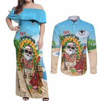 Personalized Hawaii Golf Christmas Couples Matching Off Shoulder Maxi Dress and Long Sleeve Button Shirt Mele Kalikimaka Funny Golfer Santa - Wonder Print Shop
