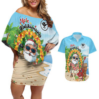 Personalized Hawaii Golf Christmas Couples Matching Off Shoulder Short Dress and Hawaiian Shirt Mele Kalikimaka Funny Golfer Santa - Wonder Print Shop