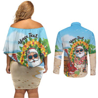 Personalized Hawaii Golf Christmas Couples Matching Off Shoulder Short Dress and Long Sleeve Button Shirt Mele Kalikimaka Funny Golfer Santa - Wonder Print Shop
