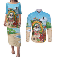 Personalized Hawaii Golf Christmas Couples Matching Puletasi and Long Sleeve Button Shirt Mele Kalikimaka Funny Golfer Santa - Wonder Print Shop