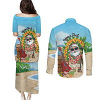 Personalized Hawaii Golf Christmas Couples Matching Puletasi and Long Sleeve Button Shirt Mele Kalikimaka Funny Golfer Santa - Wonder Print Shop