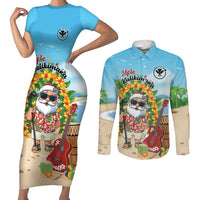 Personalized Hawaii Golf Christmas Couples Matching Short Sleeve Bodycon Dress and Long Sleeve Button Shirt Mele Kalikimaka Funny Golfer Santa - Wonder Print Shop