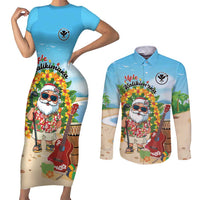 Personalized Hawaii Golf Christmas Couples Matching Short Sleeve Bodycon Dress and Long Sleeve Button Shirt Mele Kalikimaka Funny Golfer Santa - Wonder Print Shop