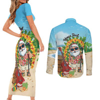 Personalized Hawaii Golf Christmas Couples Matching Short Sleeve Bodycon Dress and Long Sleeve Button Shirt Mele Kalikimaka Funny Golfer Santa - Wonder Print Shop