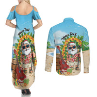 Personalized Hawaii Golf Christmas Couples Matching Summer Maxi Dress and Long Sleeve Button Shirt Mele Kalikimaka Funny Golfer Santa - Wonder Print Shop