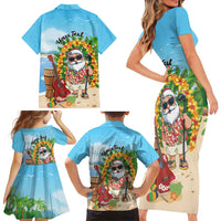 Personalized Hawaii Golf Christmas Family Matching Short Sleeve Bodycon Dress and Hawaiian Shirt Mele Kalikimaka Funny Golfer Santa - Wonder Print Shop