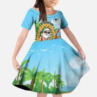 Personalized Hawaii Golf Christmas Kid Short Sleeve Dress Mele Kalikimaka Funny Golfer Santa - Wonder Print Shop