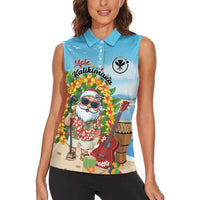 Personalized Hawaii Golf Christmas Women Sleeveless Polo Shirt Mele Kalikimaka Funny Golfer Santa - Wonder Print Shop
