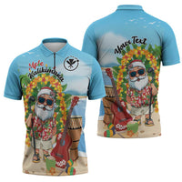 Personalized Hawaii Golf Christmas Zipper Polo Shirt Mele Kalikimaka Funny Golfer Santa - Wonder Print Shop