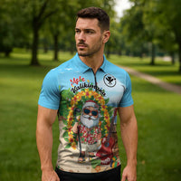 Personalized Hawaii Golf Christmas Zipper Polo Shirt Mele Kalikimaka Funny Golfer Santa - Wonder Print Shop