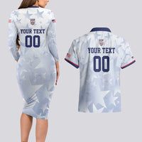 Custom USA Soccer Team 2026 Couples Matching Long Sleeve Bodycon Dress and Hawaiian Shirt One Nation One Team - Wonder Print Shop