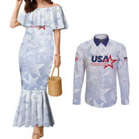 Custom USA Soccer Team 2026 Couples Matching Mermaid Dress and Long Sleeve Button Shirt One Nation One Team - Wonder Print Shop