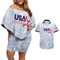 Custom USA Soccer Team 2026 Couples Matching Off Shoulder Short Dress and Hawaiian Shirt One Nation One Team - Wonder Print Shop