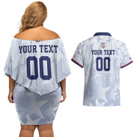 Custom USA Soccer Team 2026 Couples Matching Off Shoulder Short Dress and Hawaiian Shirt One Nation One Team - Wonder Print Shop