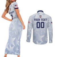 Custom USA Soccer Team 2026 Couples Matching Short Sleeve Bodycon Dress and Long Sleeve Button Shirt One Nation One Team - Wonder Print Shop