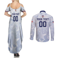 Custom USA Soccer Team 2026 Couples Matching Summer Maxi Dress and Long Sleeve Button Shirt One Nation One Team - Wonder Print Shop