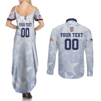 Custom USA Soccer Team 2026 Couples Matching Summer Maxi Dress and Long Sleeve Button Shirt One Nation One Team - Wonder Print Shop