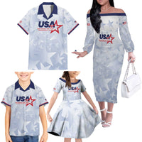 Custom USA Soccer Team 2026 Family Matching Off The Shoulder Long Sleeve Dress and Hawaiian Shirt One Nation One Team - Wonder Print Shop