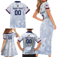 Custom USA Soccer Team 2026 Family Matching Short Sleeve Bodycon Dress and Hawaiian Shirt One Nation One Team - Wonder Print Shop