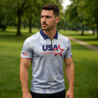 Custom USA Soccer Team 2026 Zipper Polo Shirt One Nation One Team - Wonder Print Shop