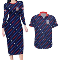 Custom Soccer USA 2026 Couples Matching Long Sleeve Bodycon Dress and Hawaiian Shirt Stronger Together We Are One Nation - Wonder Print Shop