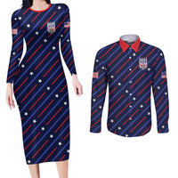 Custom Soccer USA 2026 Couples Matching Long Sleeve Bodycon Dress and Long Sleeve Button Shirt Stronger Together We Are One Nation - Wonder Print Shop
