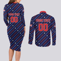 Custom Soccer USA 2026 Couples Matching Long Sleeve Bodycon Dress and Long Sleeve Button Shirt Stronger Together We Are One Nation - Wonder Print Shop