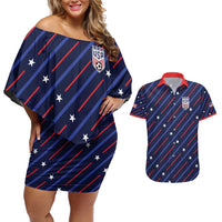 Custom Soccer USA 2026 Couples Matching Off Shoulder Short Dress and Hawaiian Shirt Stronger Together We Are One Nation - Wonder Print Shop