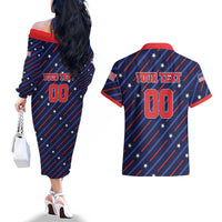 Custom Soccer USA 2026 Couples Matching Off The Shoulder Long Sleeve Dress and Hawaiian Shirt Stronger Together We Are One Nation - Wonder Print Shop