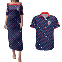 Custom Soccer USA 2026 Couples Matching Puletasi and Hawaiian Shirt Stronger Together We Are One Nation - Wonder Print Shop