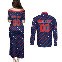 Custom Soccer USA 2026 Couples Matching Puletasi and Long Sleeve Button Shirt Stronger Together We Are One Nation - Wonder Print Shop