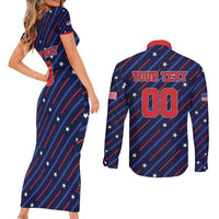 Custom Soccer USA 2026 Couples Matching Short Sleeve Bodycon Dress and Long Sleeve Button Shirt Stronger Together We Are One Nation - Wonder Print Shop
