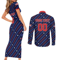 Custom Soccer USA 2026 Couples Matching Short Sleeve Bodycon Dress and Long Sleeve Button Shirt Stronger Together We Are One Nation - Wonder Print Shop